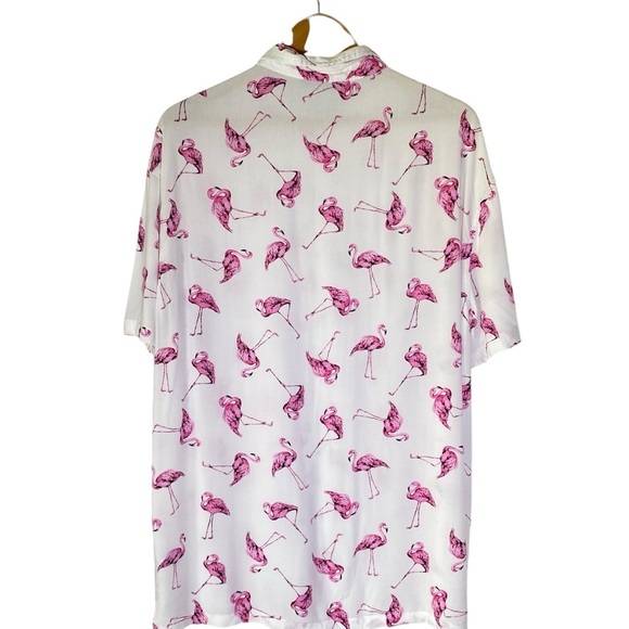JAY JAYS Men's size XL White Pink Casual Button Down Shirt resort Flamingo Print - Picture 3 of 6